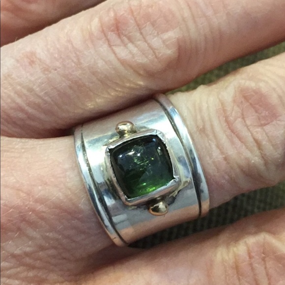 Green tourmaline sterling & accent gold ring